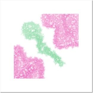 Pink green glitter sparkle art design Posters and Art